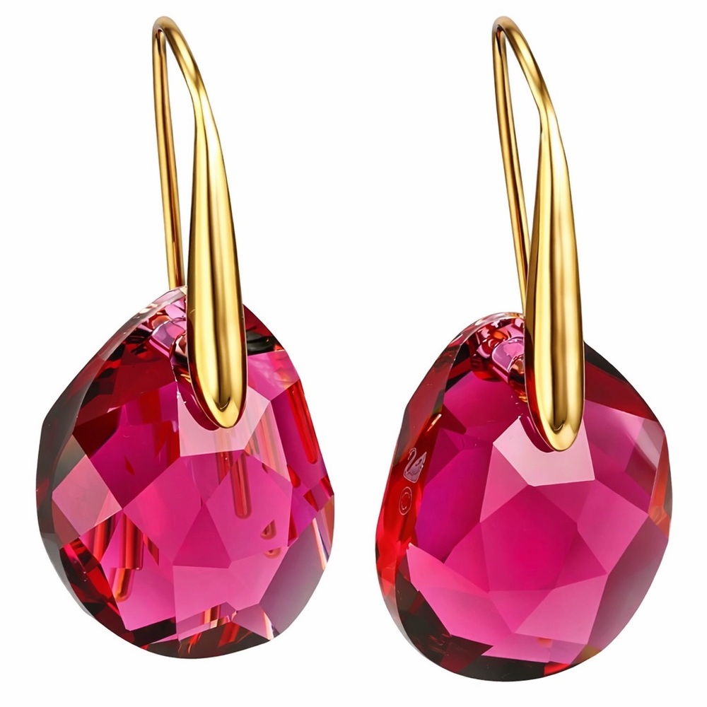 Rare Authentic Swarovski Ruby Galet Drop Earrings… - image 2